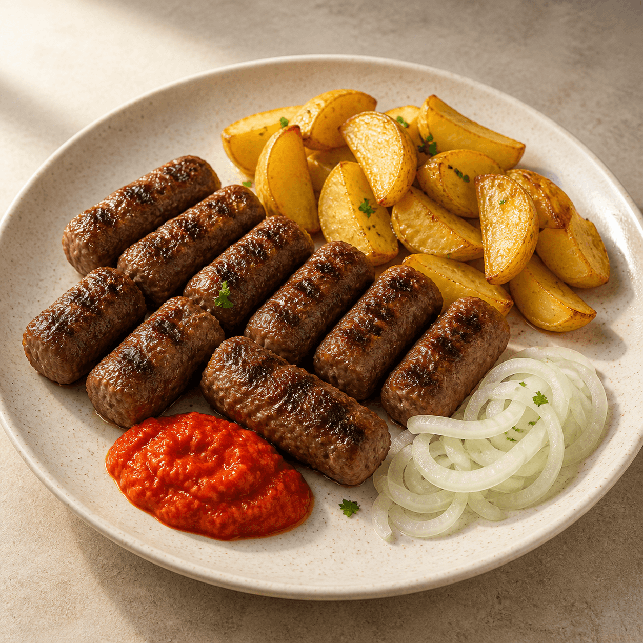 Ilustrativni prikaz jela: Ćevapi sa pečenim krompirom